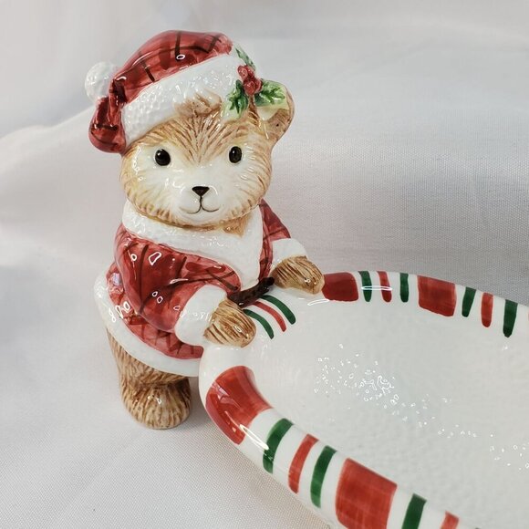 Fitz and Floyd Essentials Peppermint Teddy tidbit cracker dish 13.5 inches tall - Picture 4 of 10